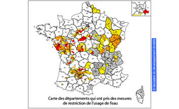 carte des départements qui ont pris des mesures de restriction de l’usage de l’eau